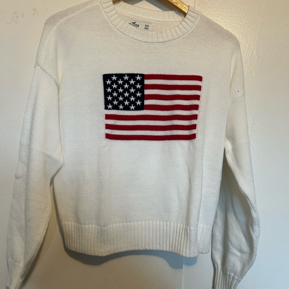 Women's White Sweater with American Flag Design
